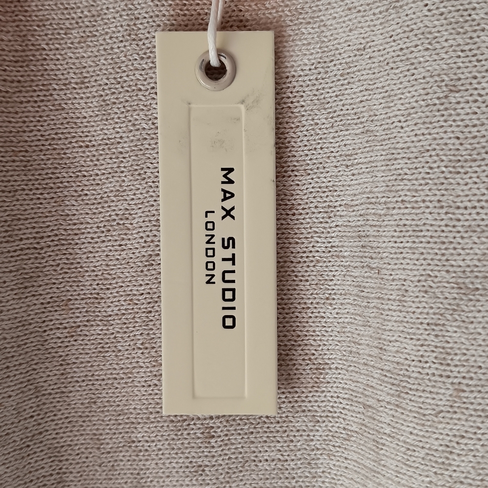 New Max Studio Linen Blend Short Dolman Sleeve Knit Top Oyster Beige Medium - Picture 2 of 9